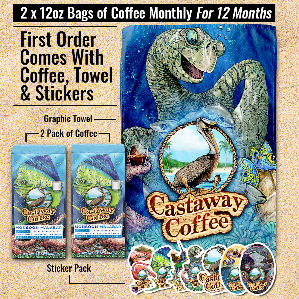 Castaway Coffee Gift Subscription - Delivers Monthly (2 bags) for 12 Months