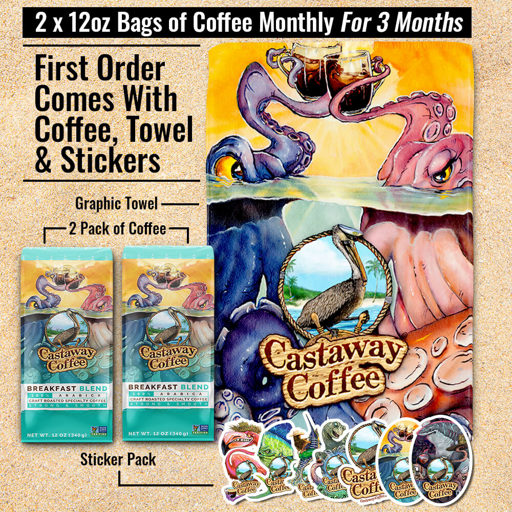 Castaway Coffee Gift Subscription - Delivers Monthly (2 bags) for 3 Months
